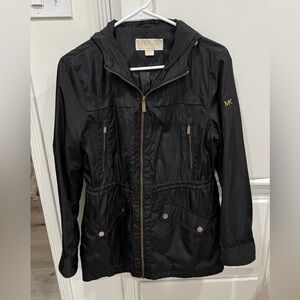 Michael Kors Black Hooded Utility Jacket with Gold-Tone Accents; Size S